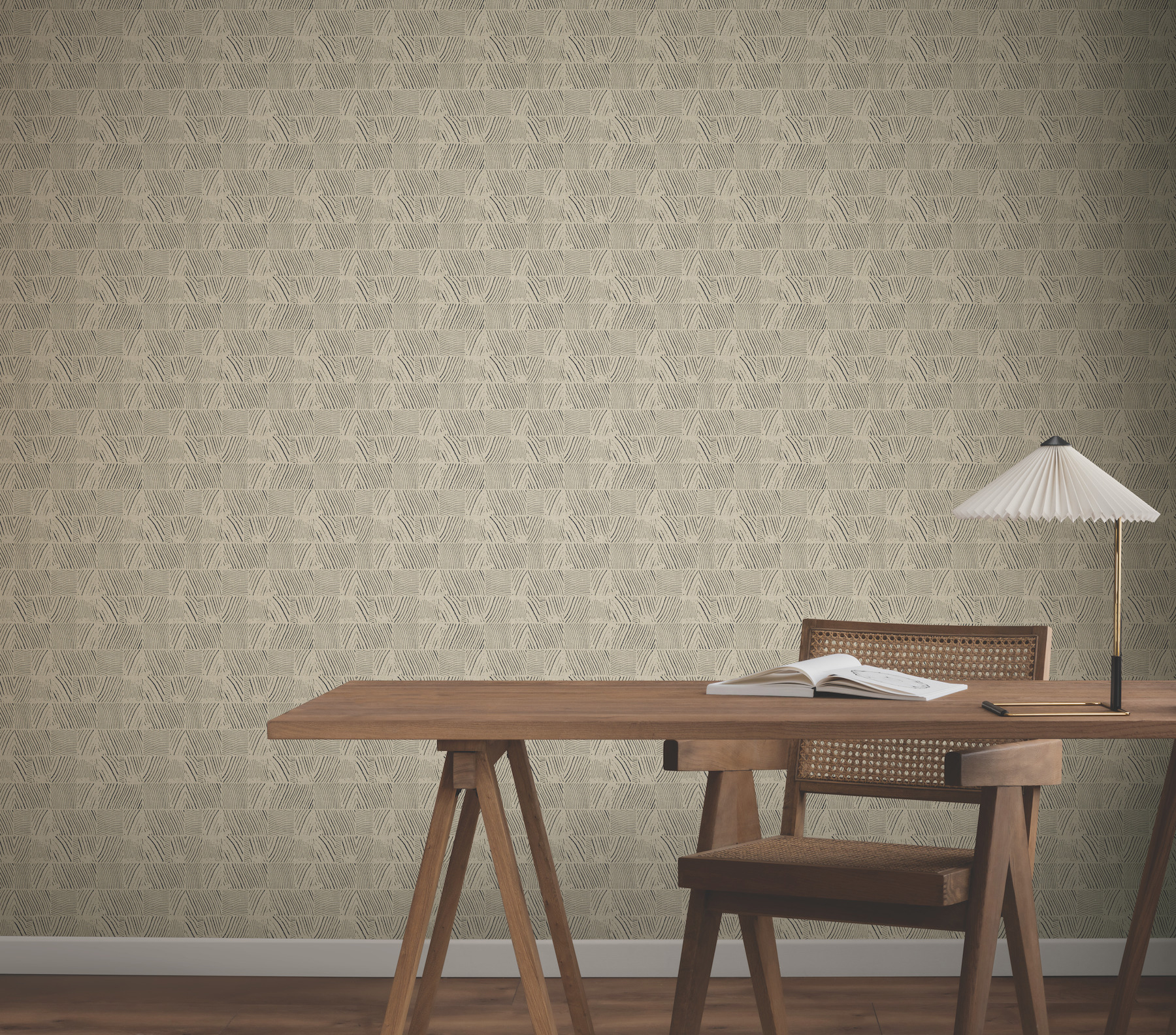 Woodcut Black & Linen Wallpaper