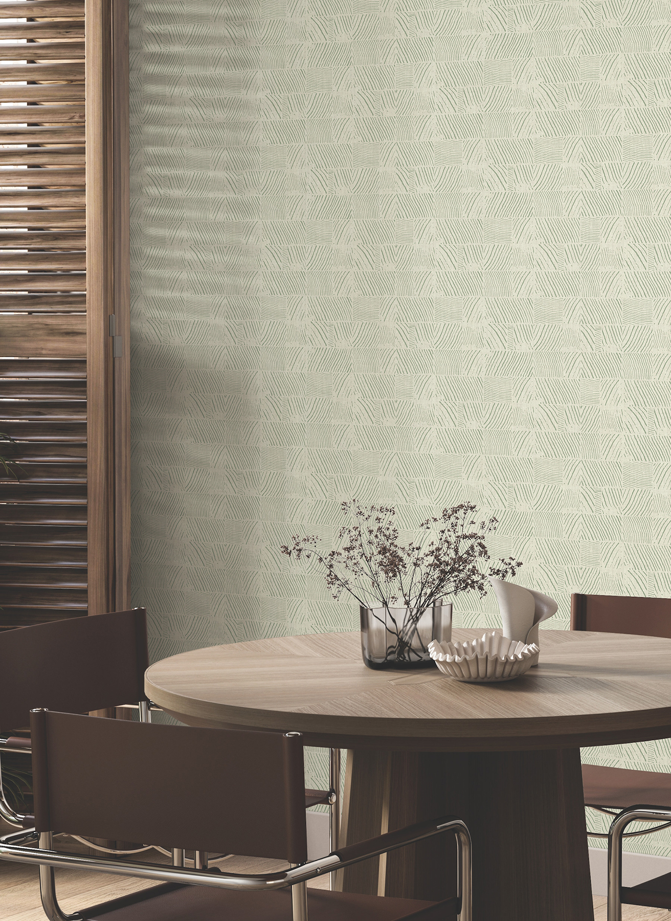 Woodcut Green & Stone Wallpaper