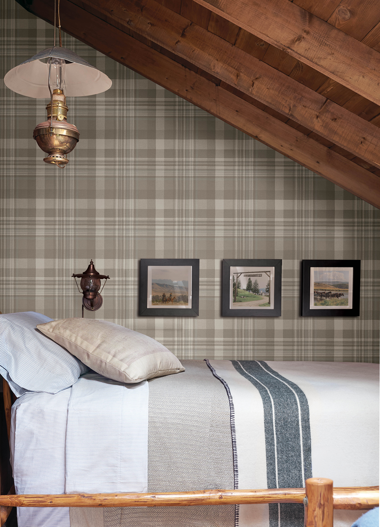 Dutton Plaid Light Brown Wallpaper