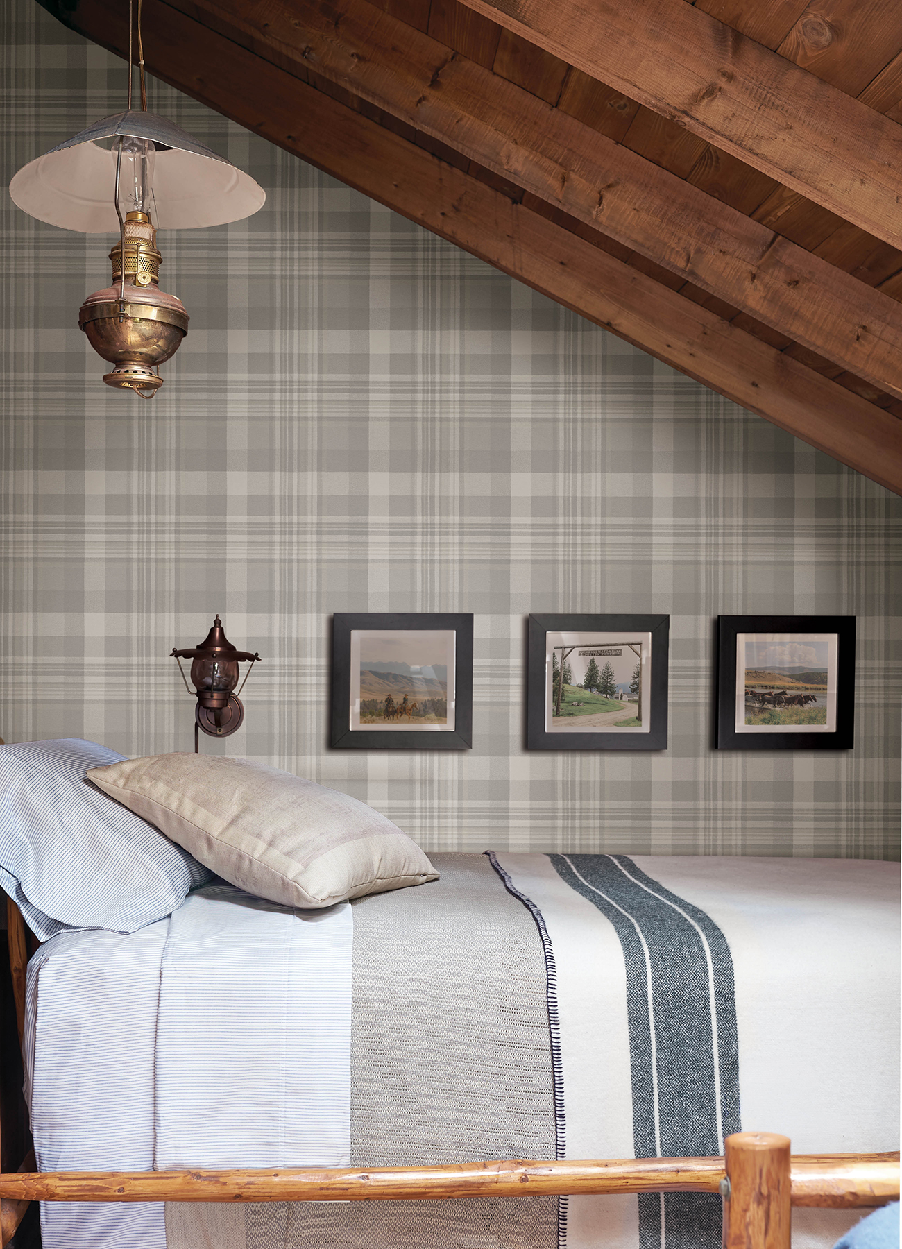 Dutton Plaid Grey Wallpaper