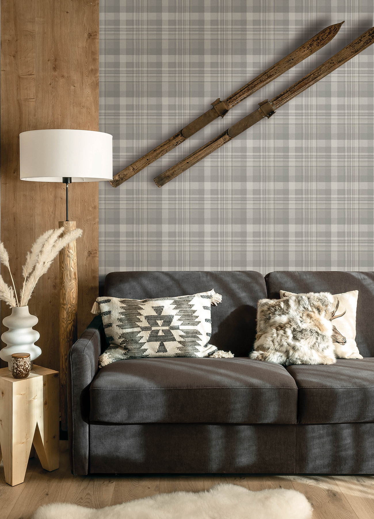 Dutton Plaid Grey Wallpaper