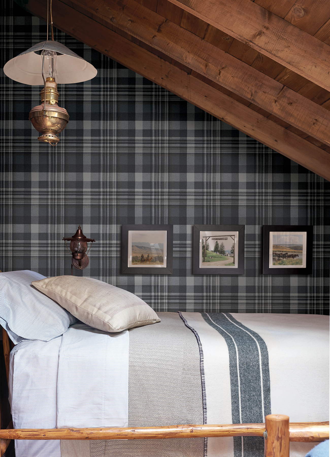 Dutton Plaid Indigo Wallpaper
