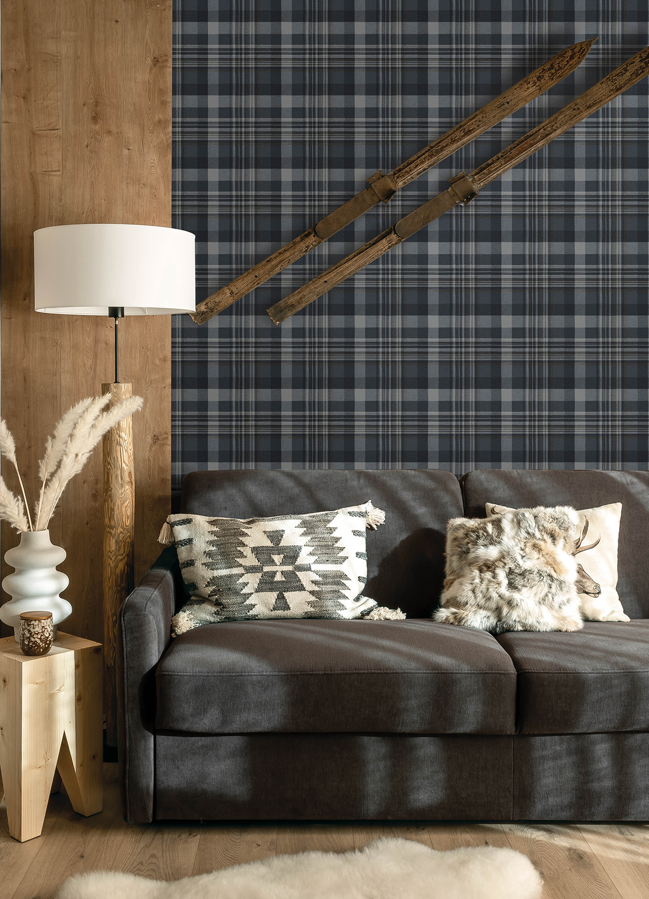 Dutton Plaid Indigo Wallpaper