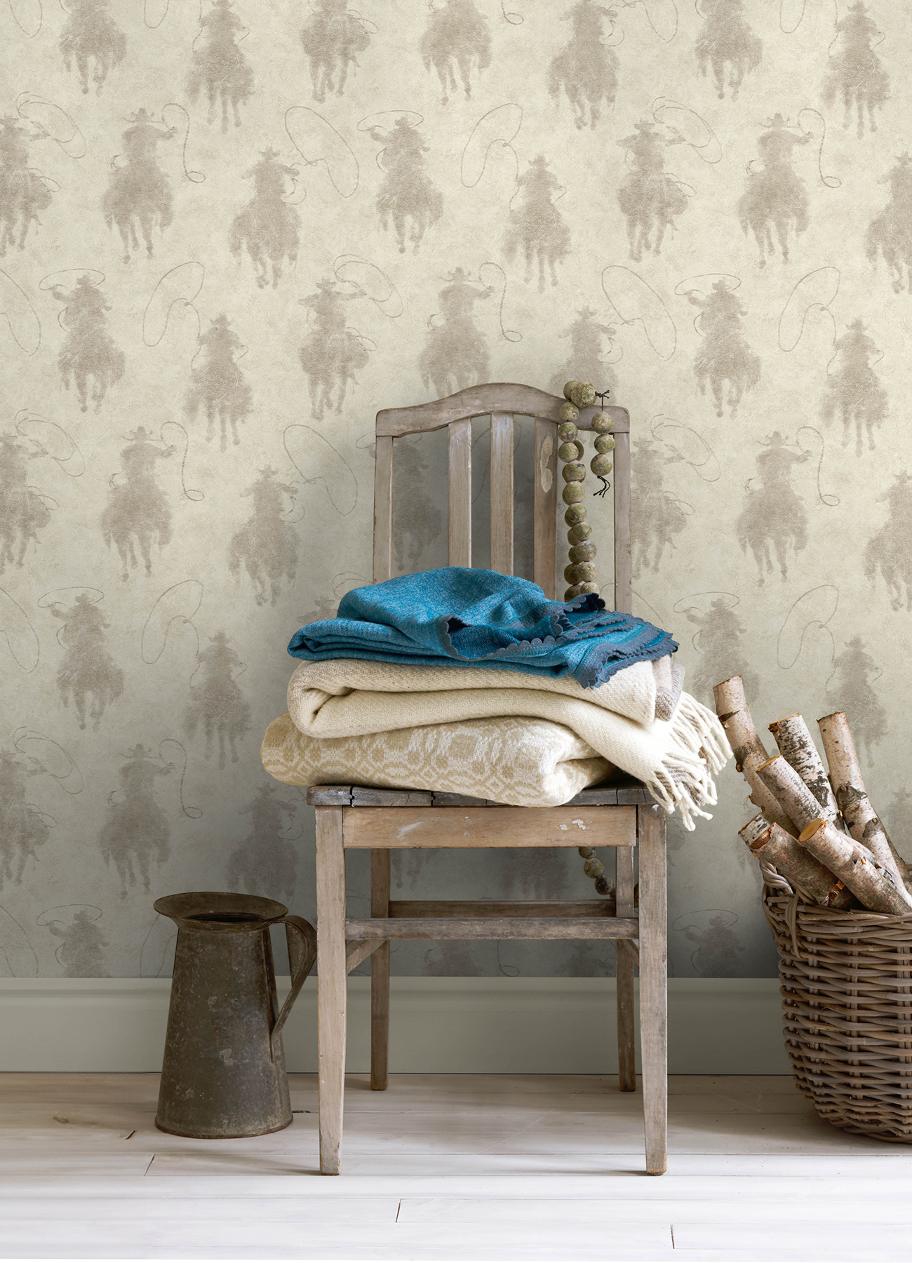 Stockman Silhouette Light Grey Wallpaper