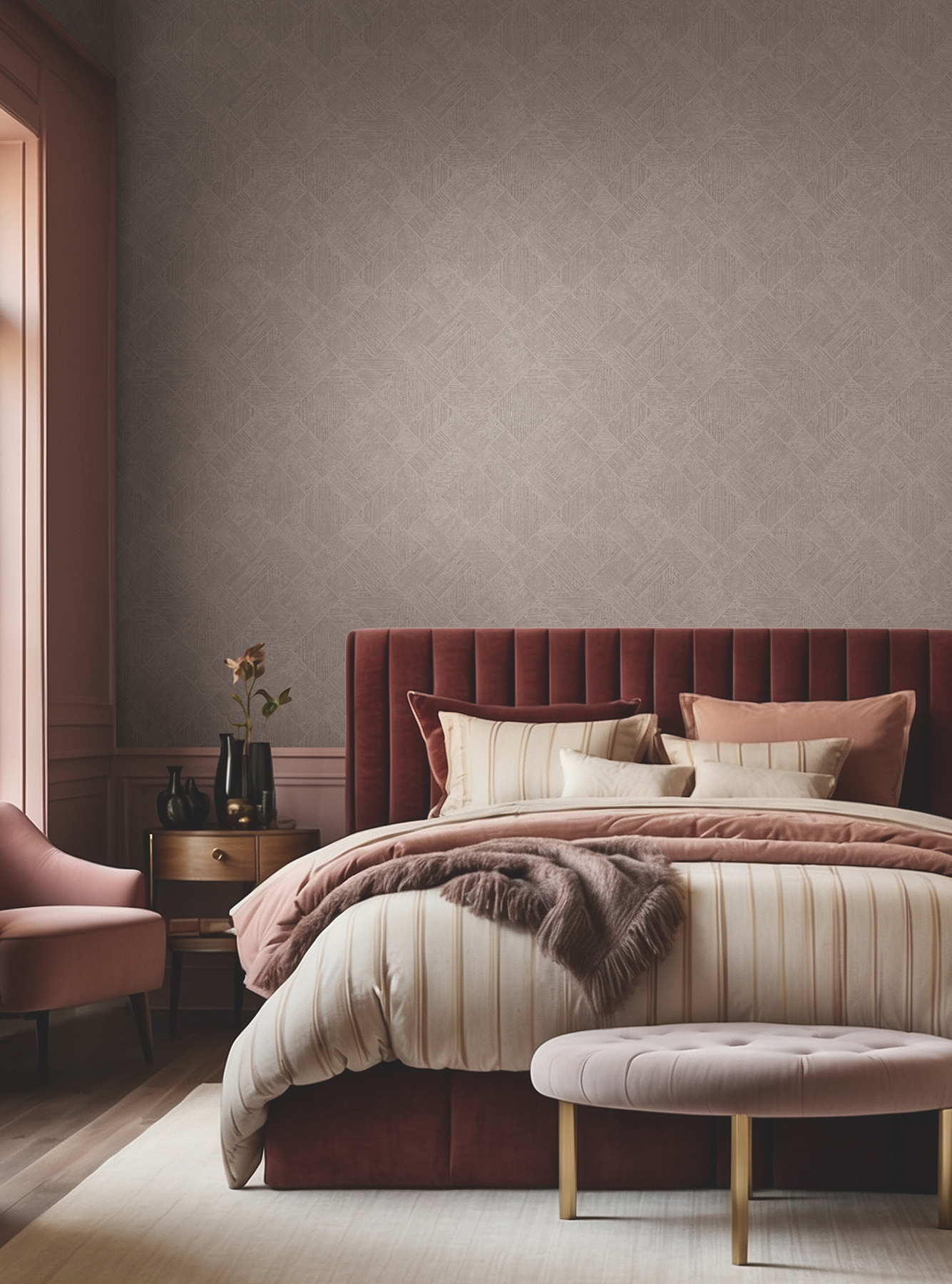 Marquetry Grey Tile Wallpaper