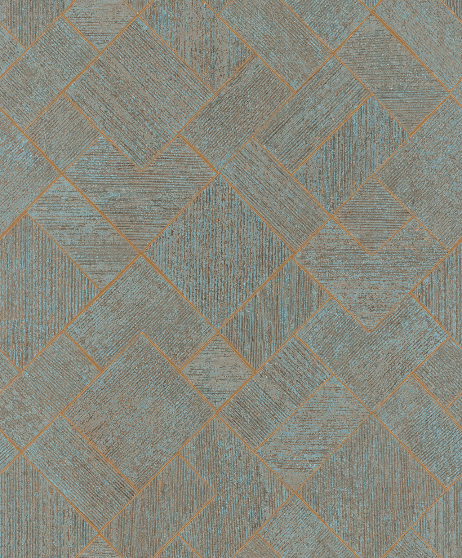 Marquetry Teal Tile Wallpaper