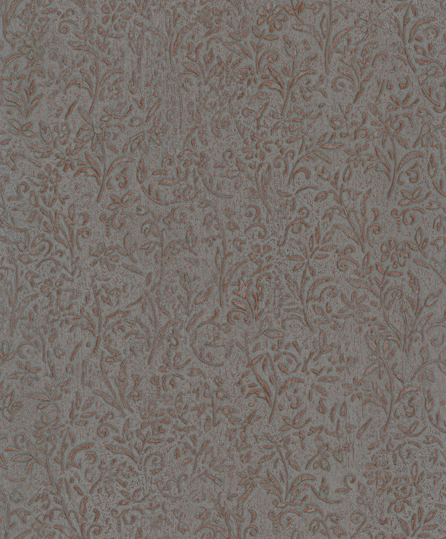 Sculpted Floral Copper Relief Wallpaper