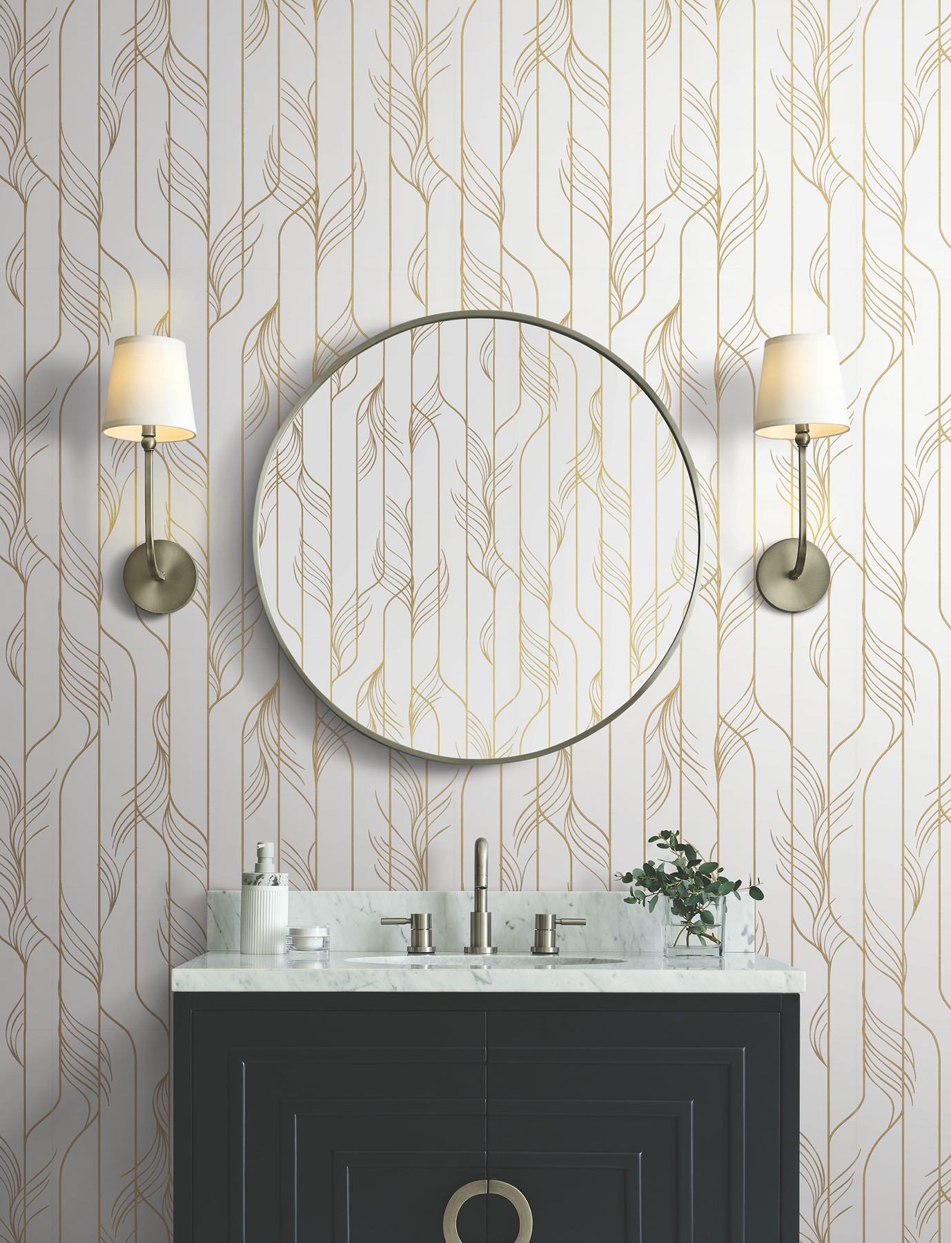 Elemental Thread White & Gold Wallpaper