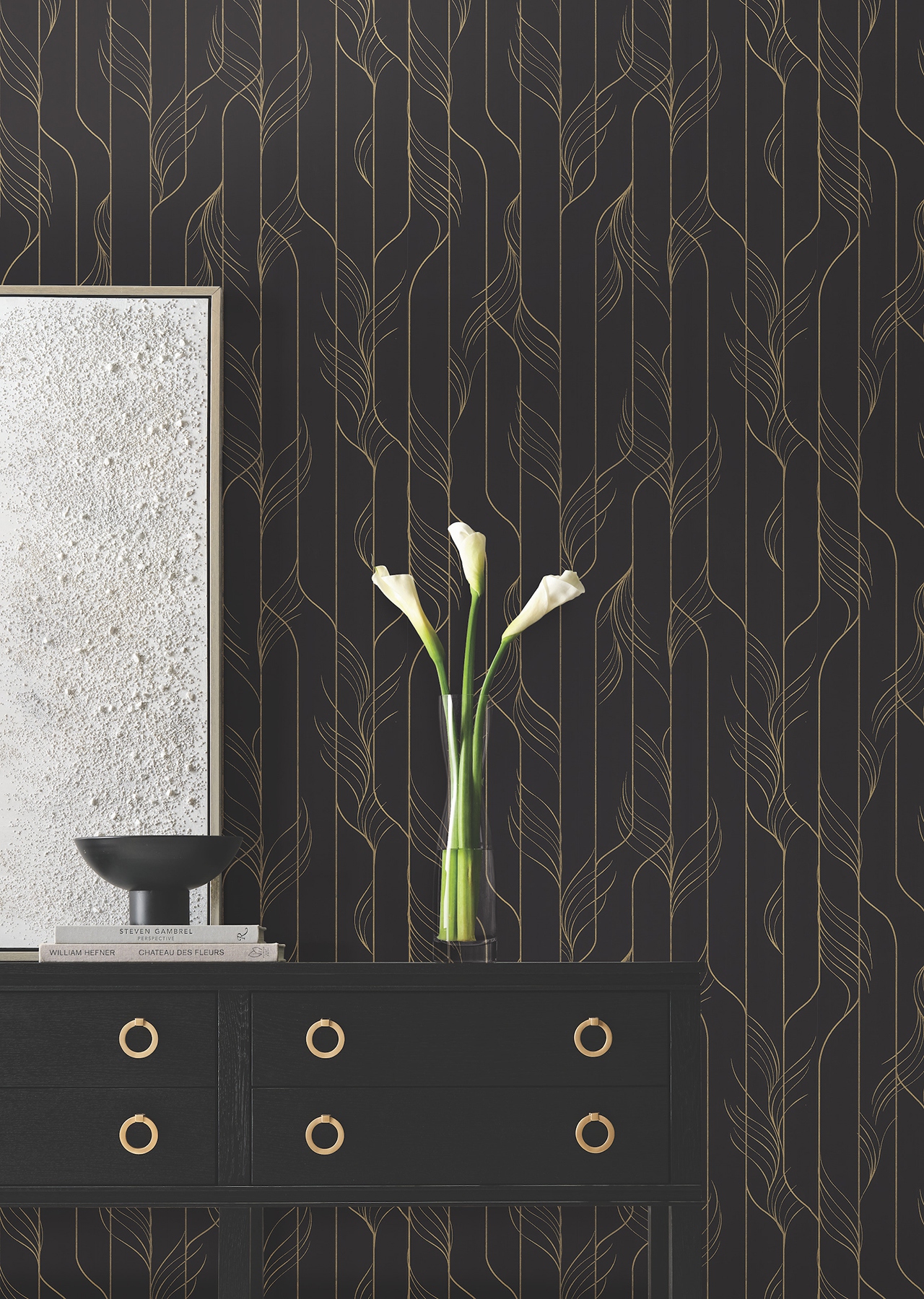 Elemental Thread Black & Gold Wallpaper