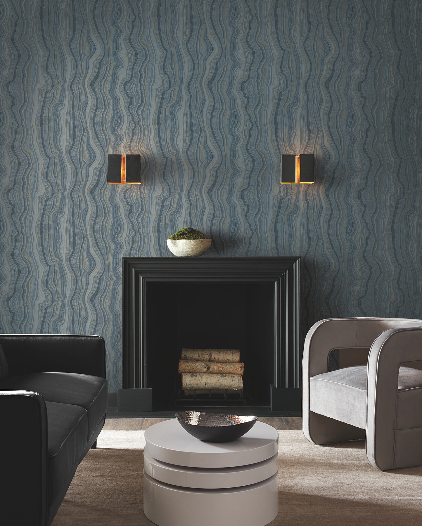 Mineral Shimmer Denim & Gold Wallpaper