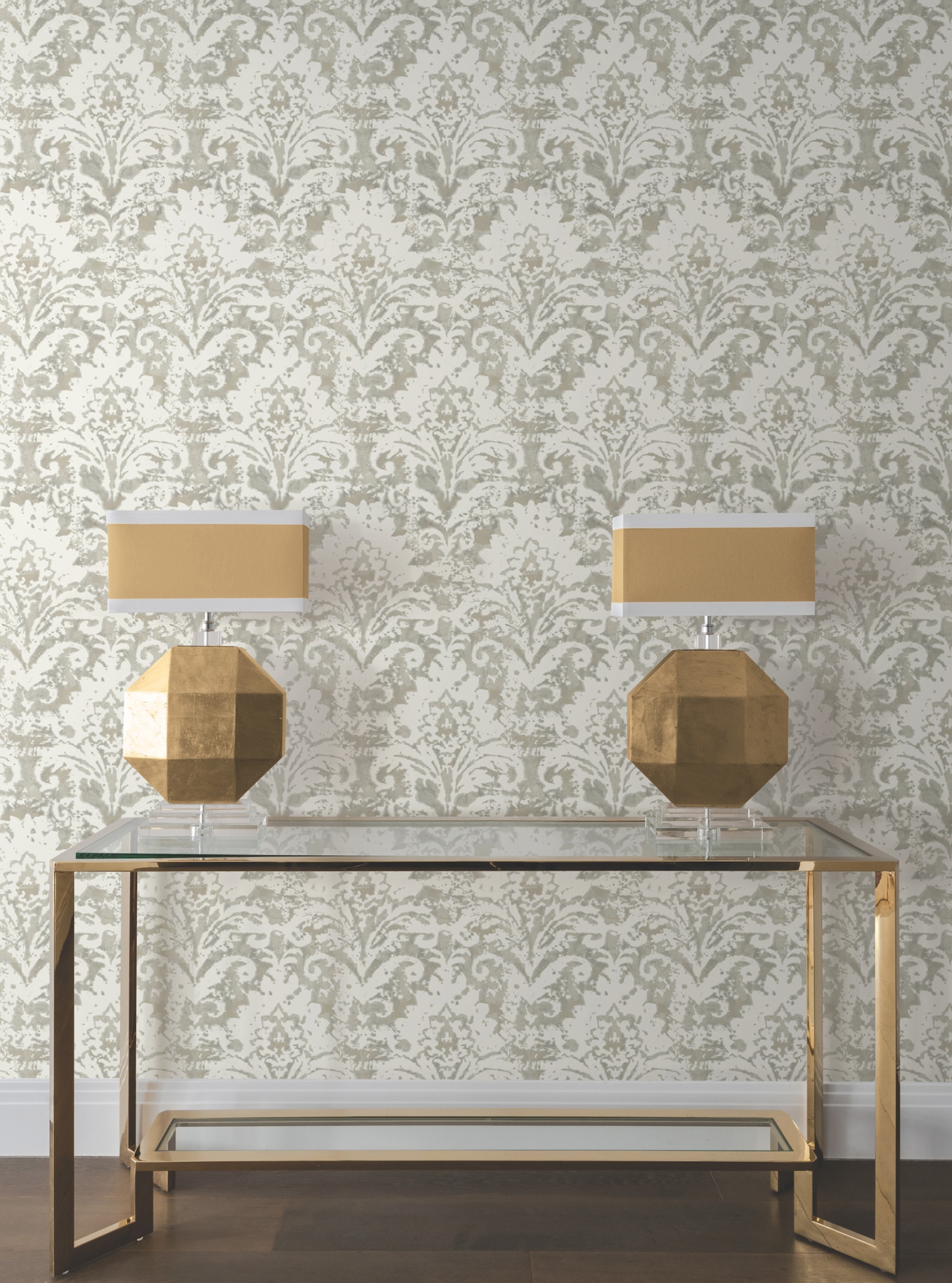 Velvet Crush Damask Soft Neutral & Pearl Wallpaper