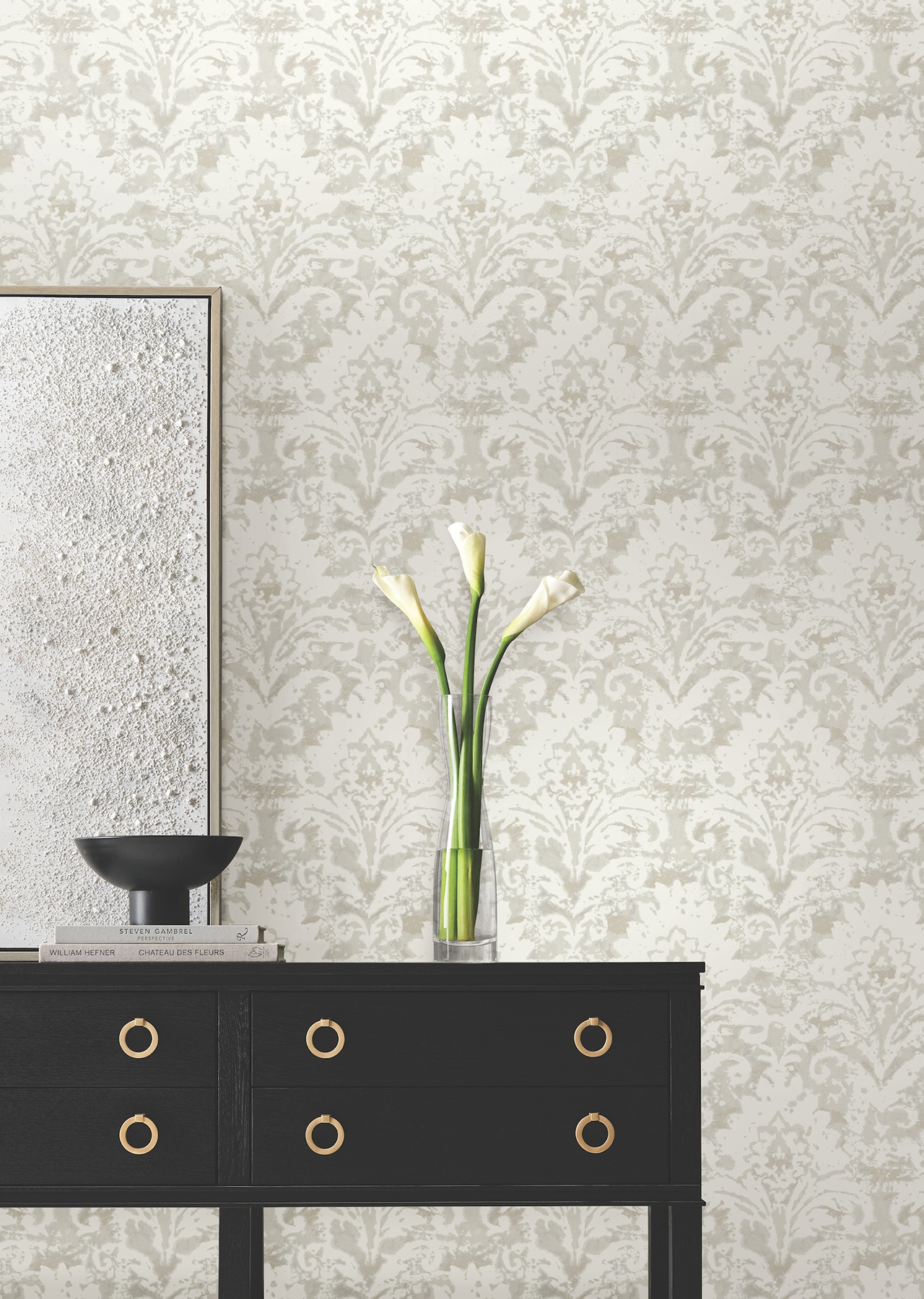 Velvet Crush Damask Cream & Pearl Wallpaper