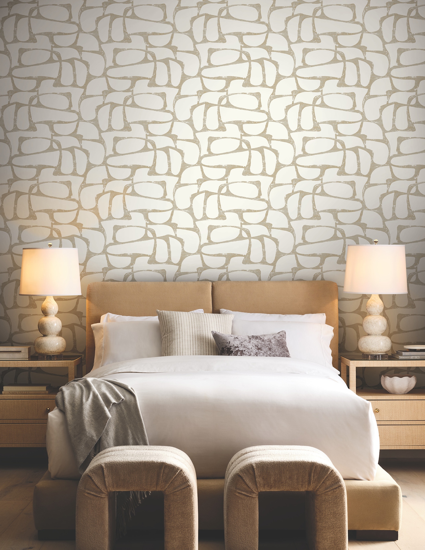 Craftsman Geometric White & Gold Wallpaper