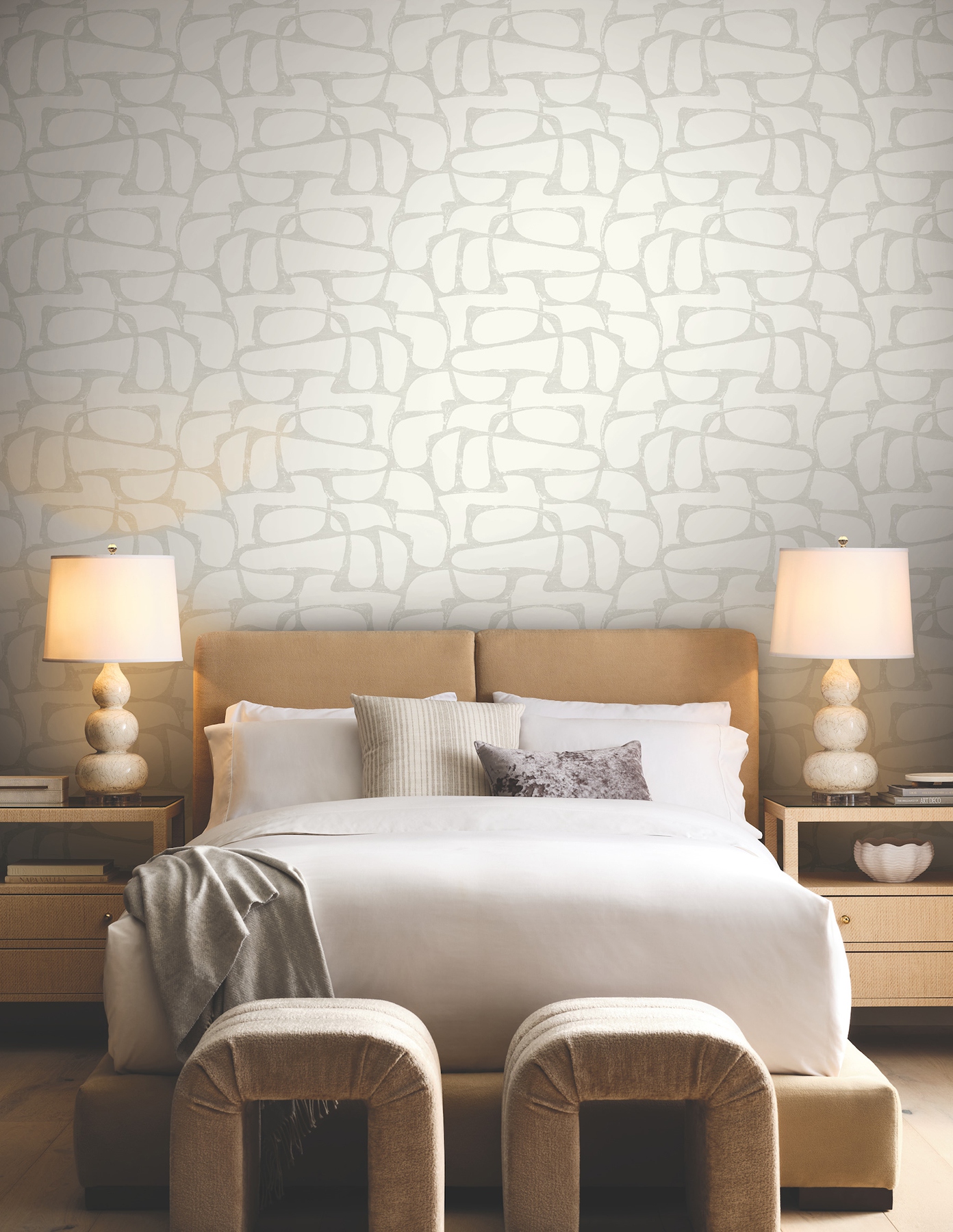 Craftsman Geometric White & Soft Grey Wallpaper