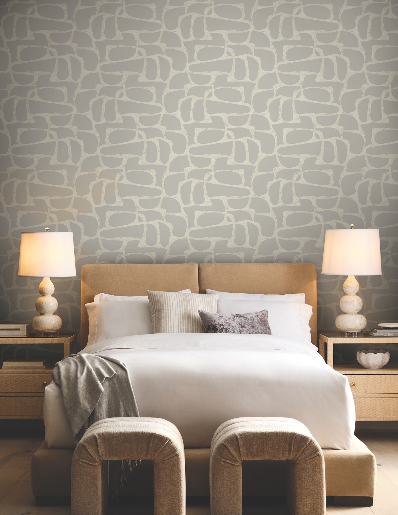 Craftsman Geometric Taupe Wallpaper