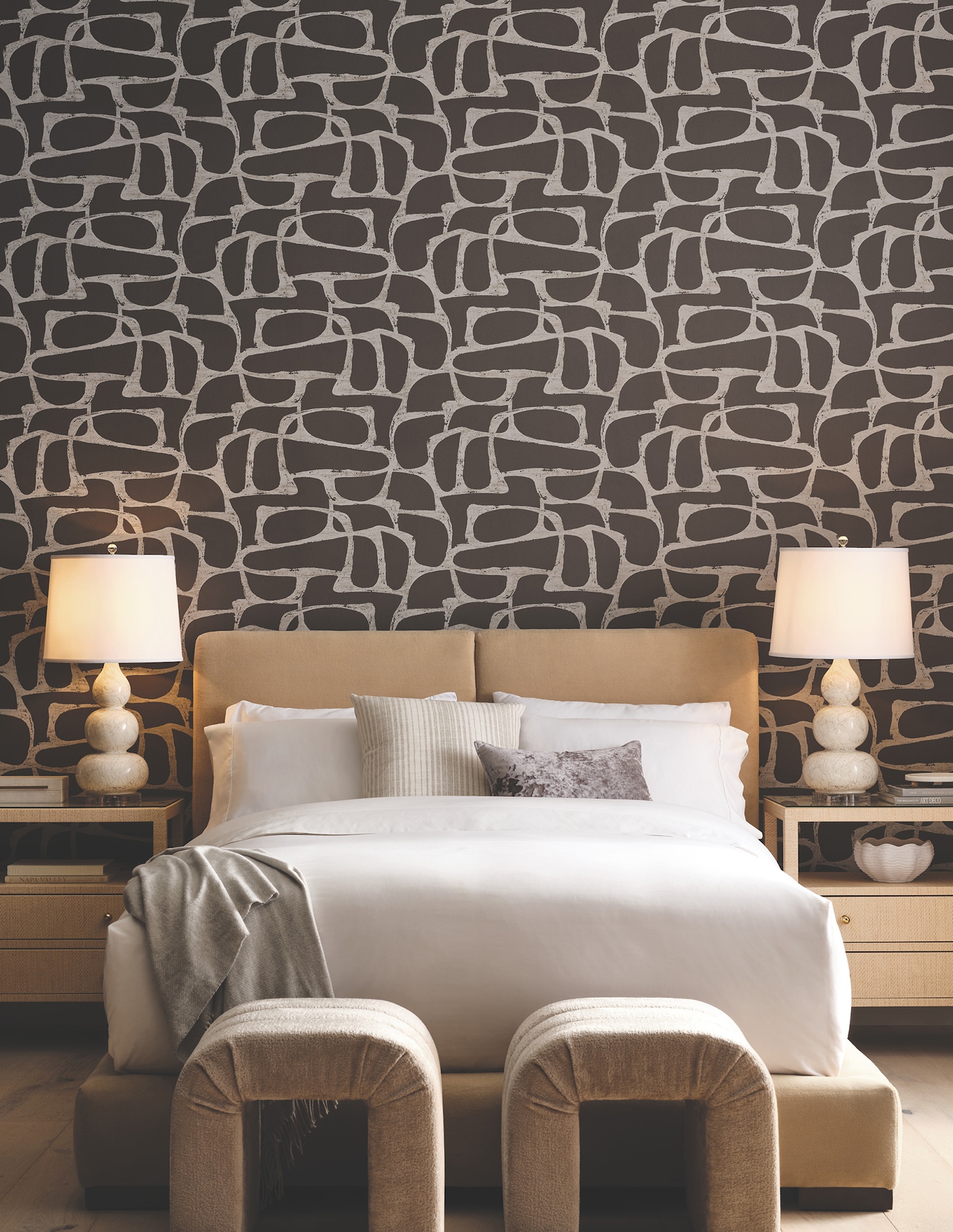 Craftsman Geometric Mocha Wallpaper