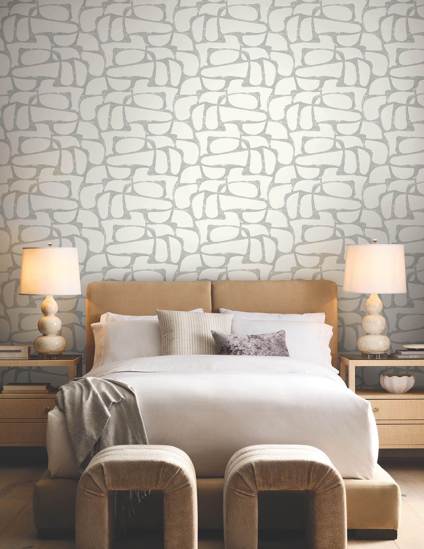 Craftsman Geometric White & Silver Wallpaper