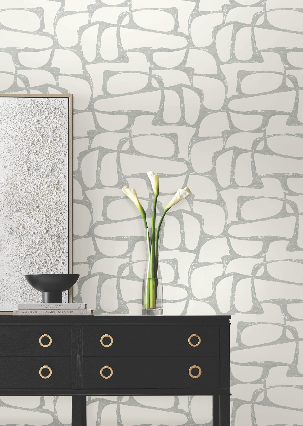 Craftsman Geometric White & Silver Wallpaper