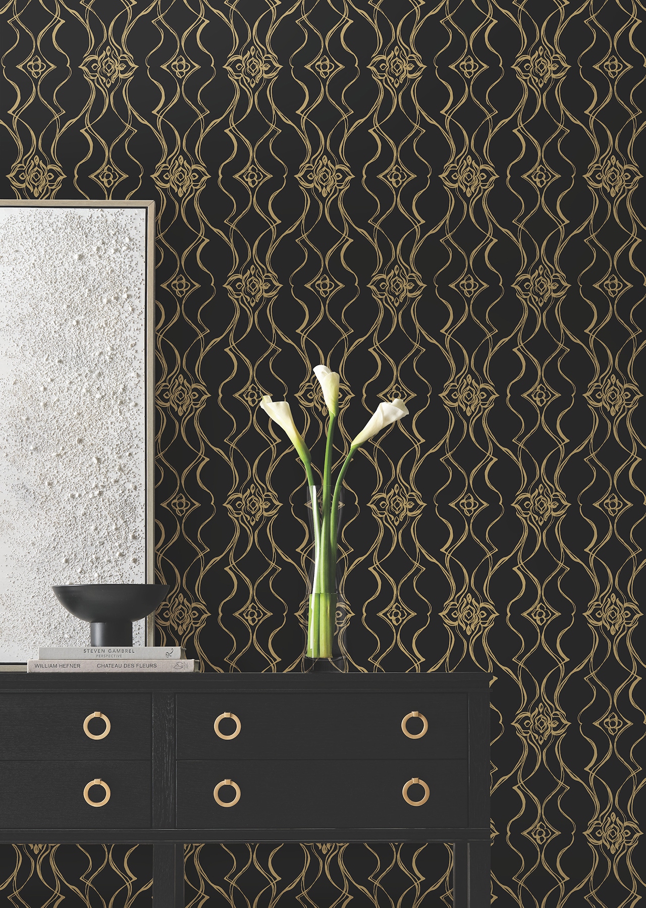 Pirouette Black & Gold Wallpaper