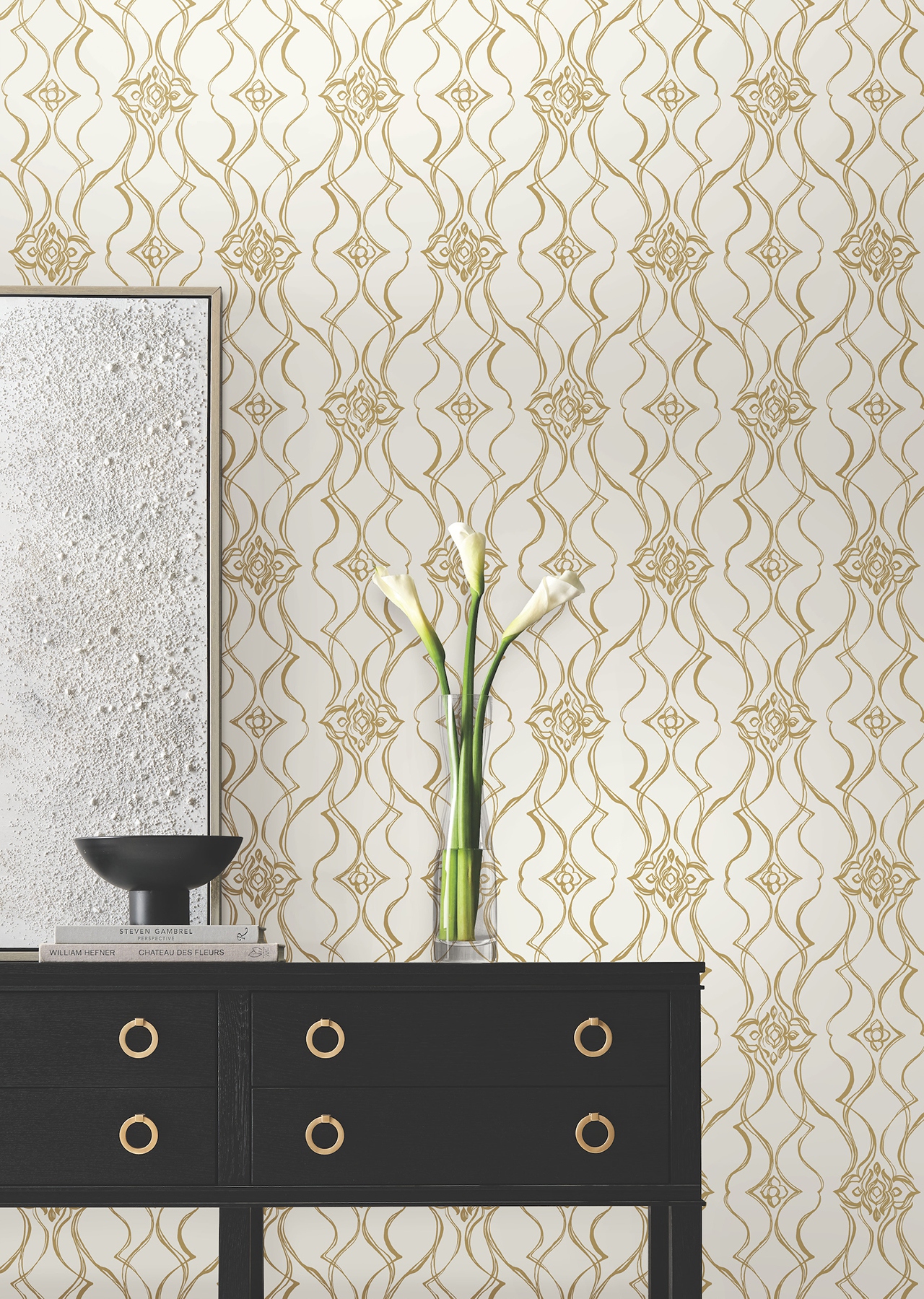 Pirouette White & Gold Wallpaper