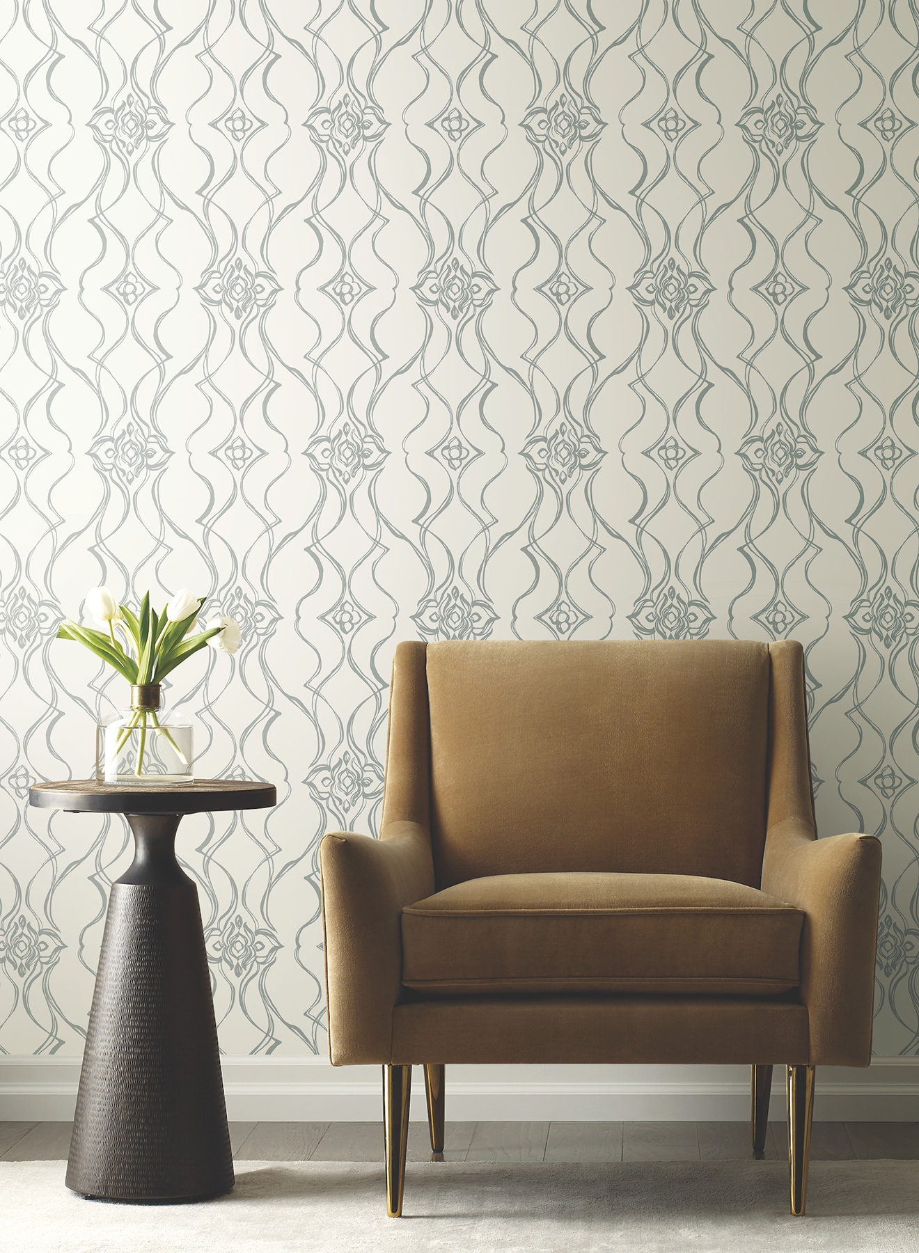 Pirouette White & Silver Wallpaper