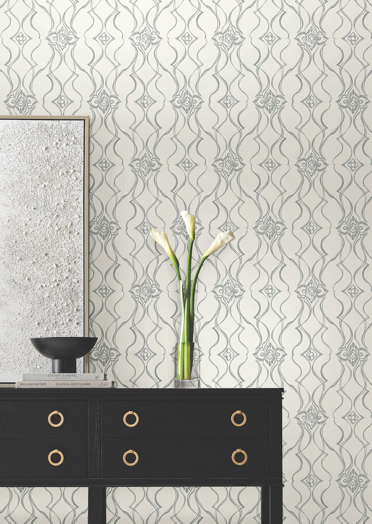 Pirouette White & Silver Wallpaper
